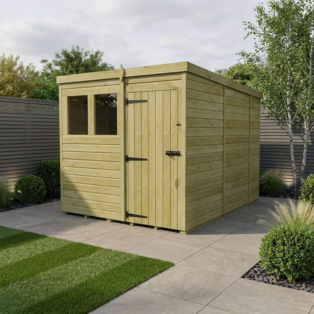 7 x 10 Pent Shed (Single Door, With Windows)