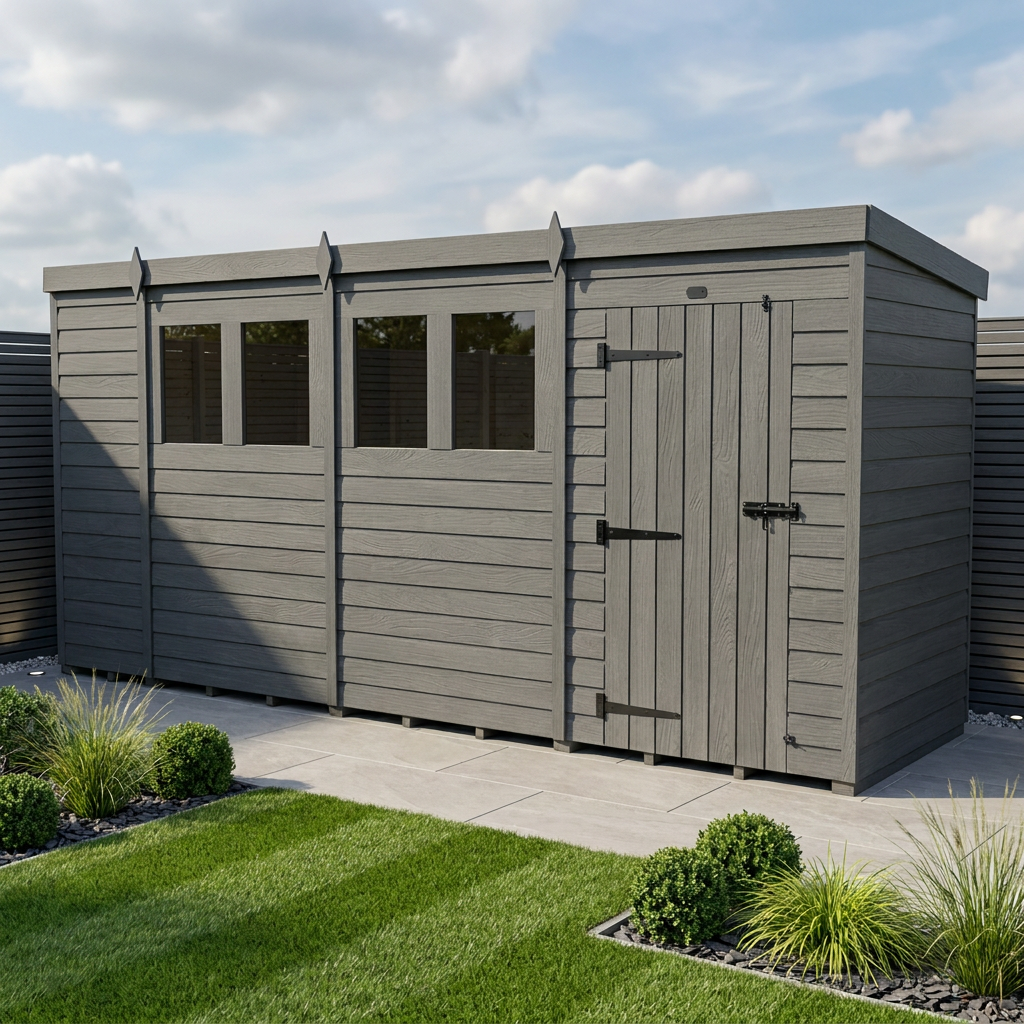 15x4 Pent Composite Shed (Single Door, With Windows)