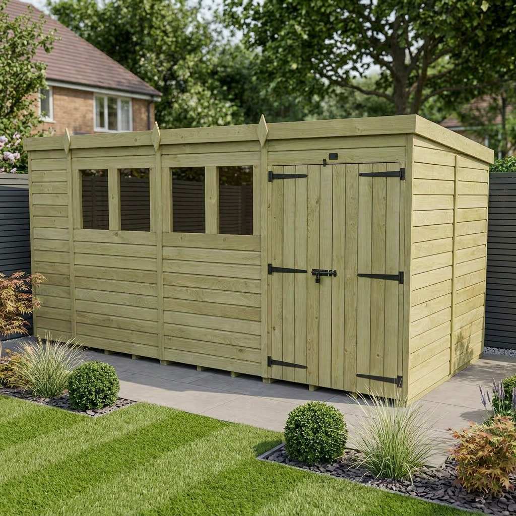 17 x 8 Pent Shed (Double Door, With Windows)