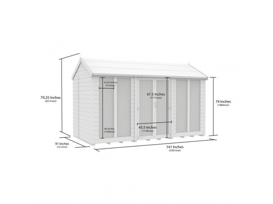 12 x 8 Apex Summer House (Full Height Window)