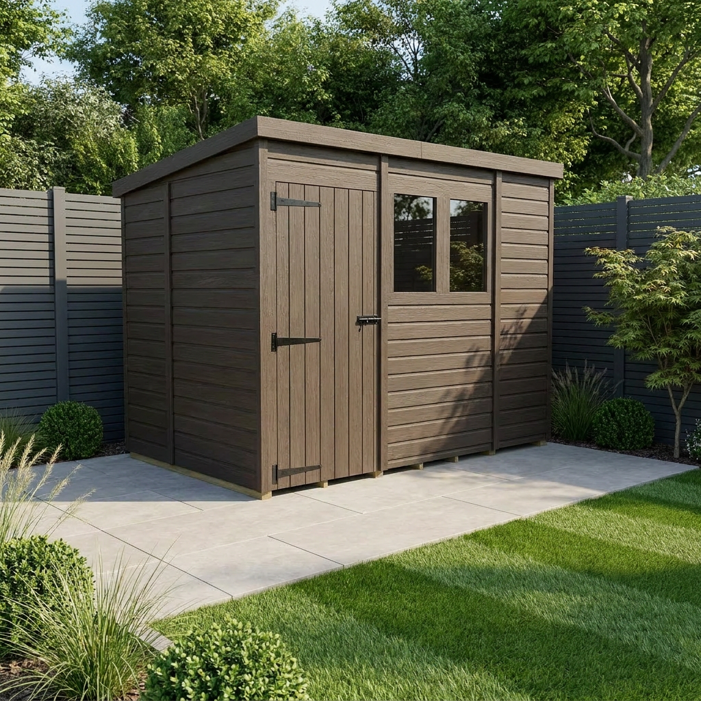9x5 Pent Composite Shed (Single Door, With Windows)