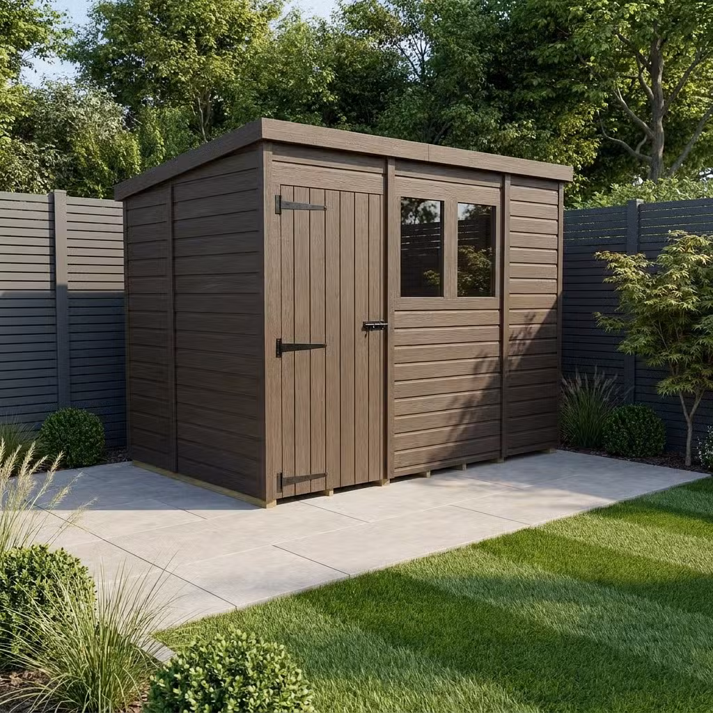 9x5 Pent Composite Shed (Single Door, With Windows)