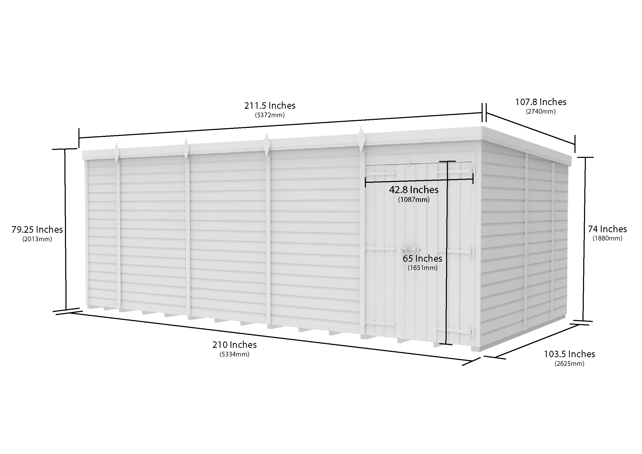 18 x 9 Pent Shed (Double Door, No Windows)
