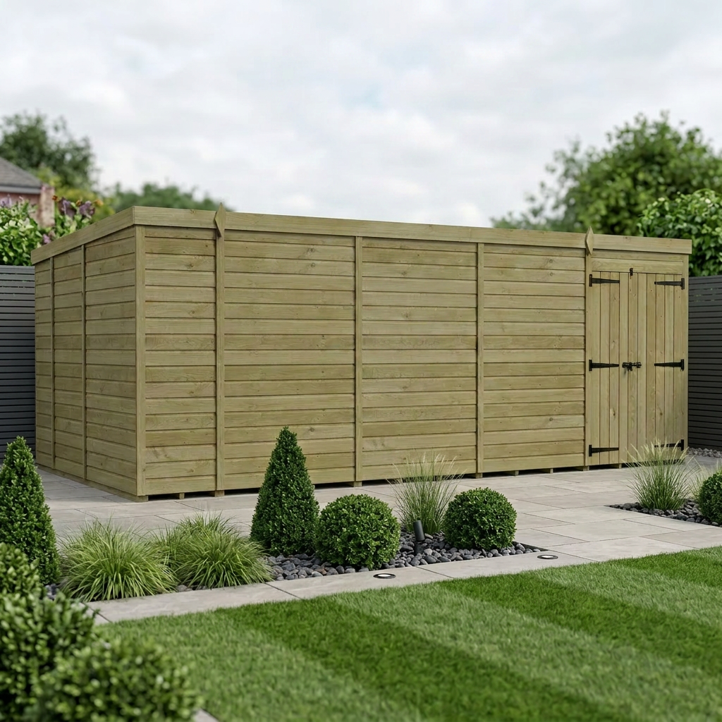 18 x 9 Pent Shed (Double Door, No Windows)