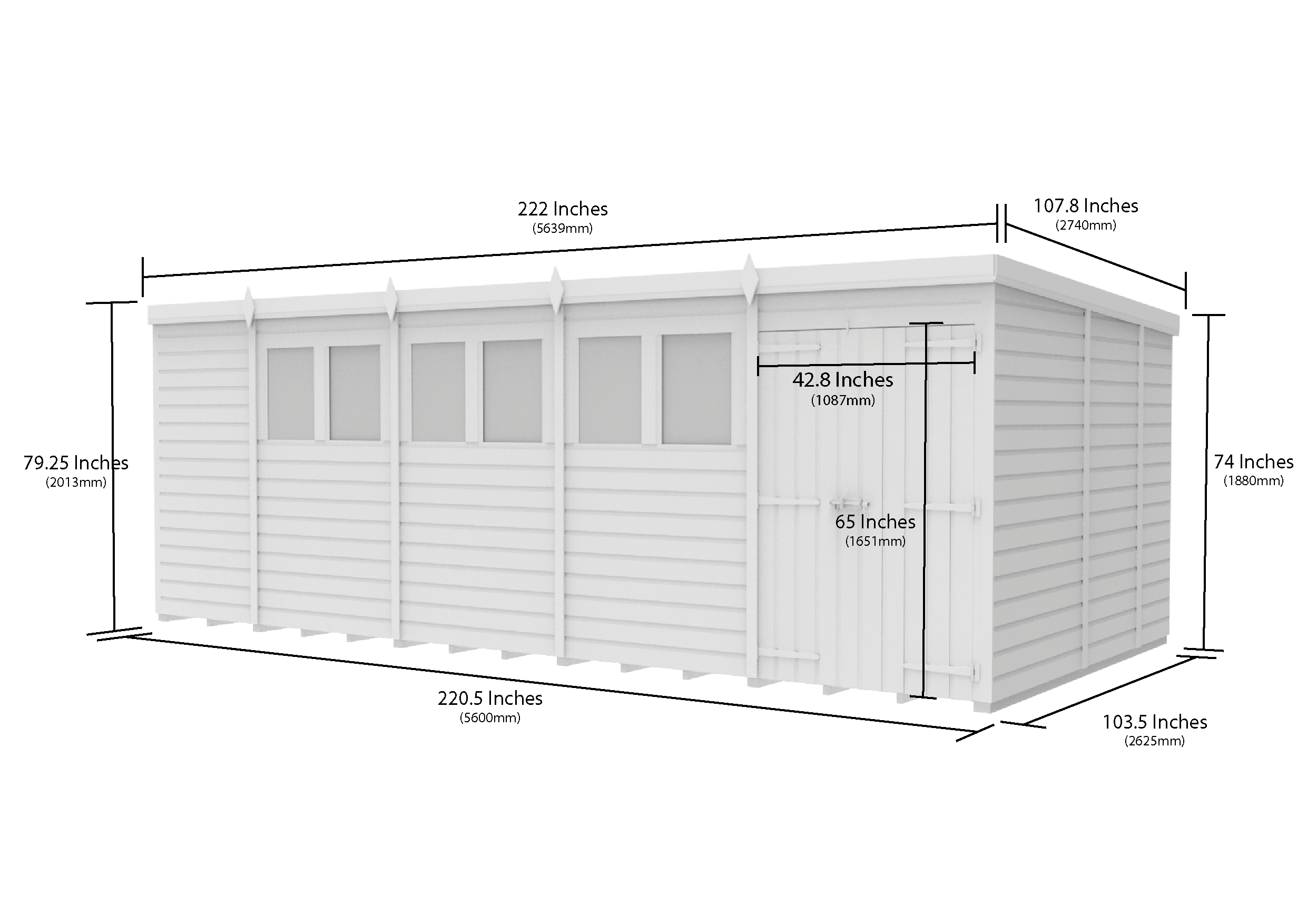 19 x 9 Pent Shed (Double Door, With Windows)