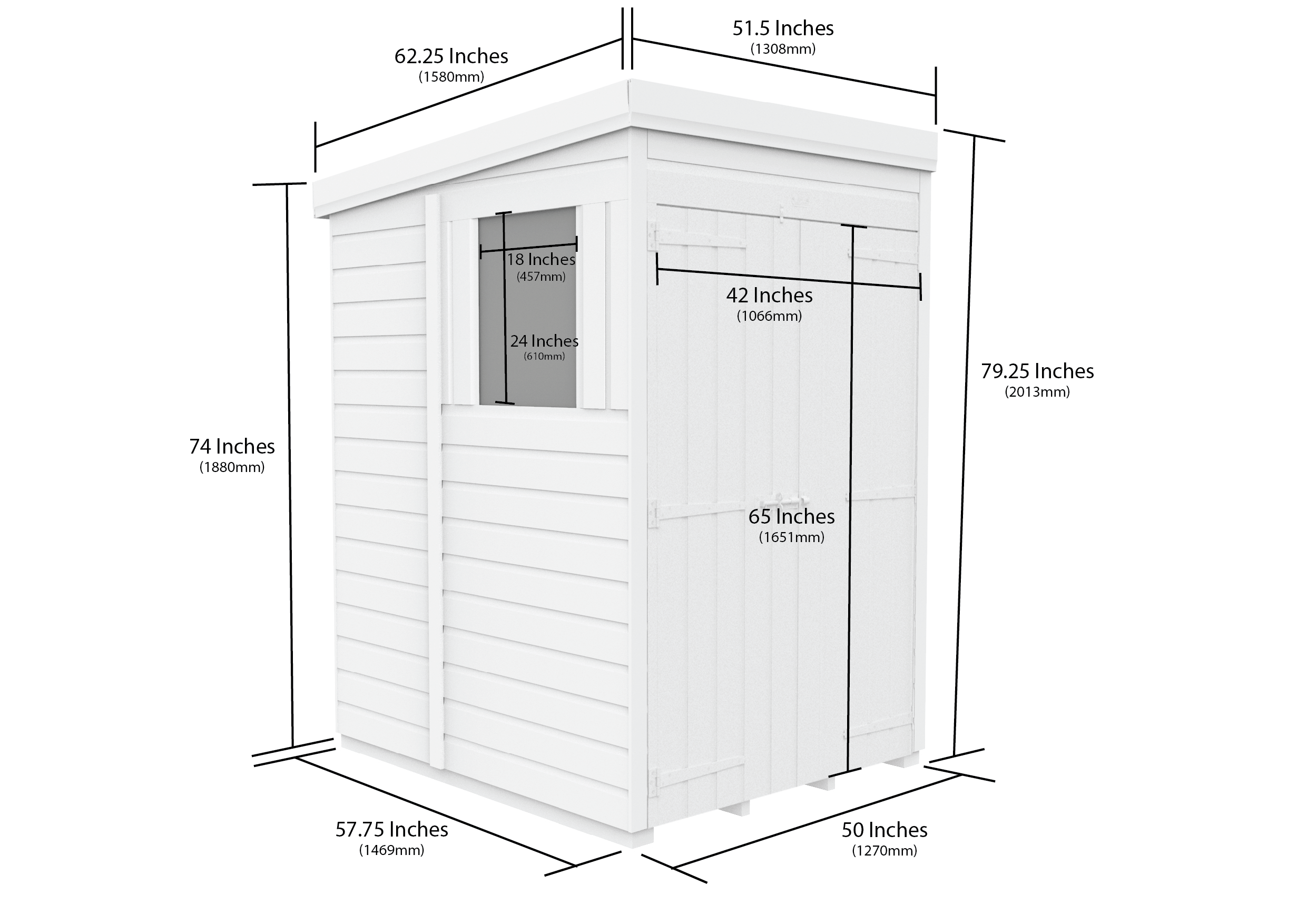 4 x 5 Pent Shed (Double Door, With Windows)