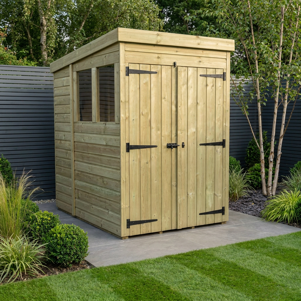 4 x 5 Pent Shed (Double Door, With Windows)