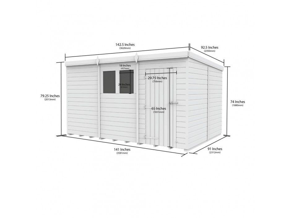 12x8 Pent Composite Shed (Single Door, No Windows)