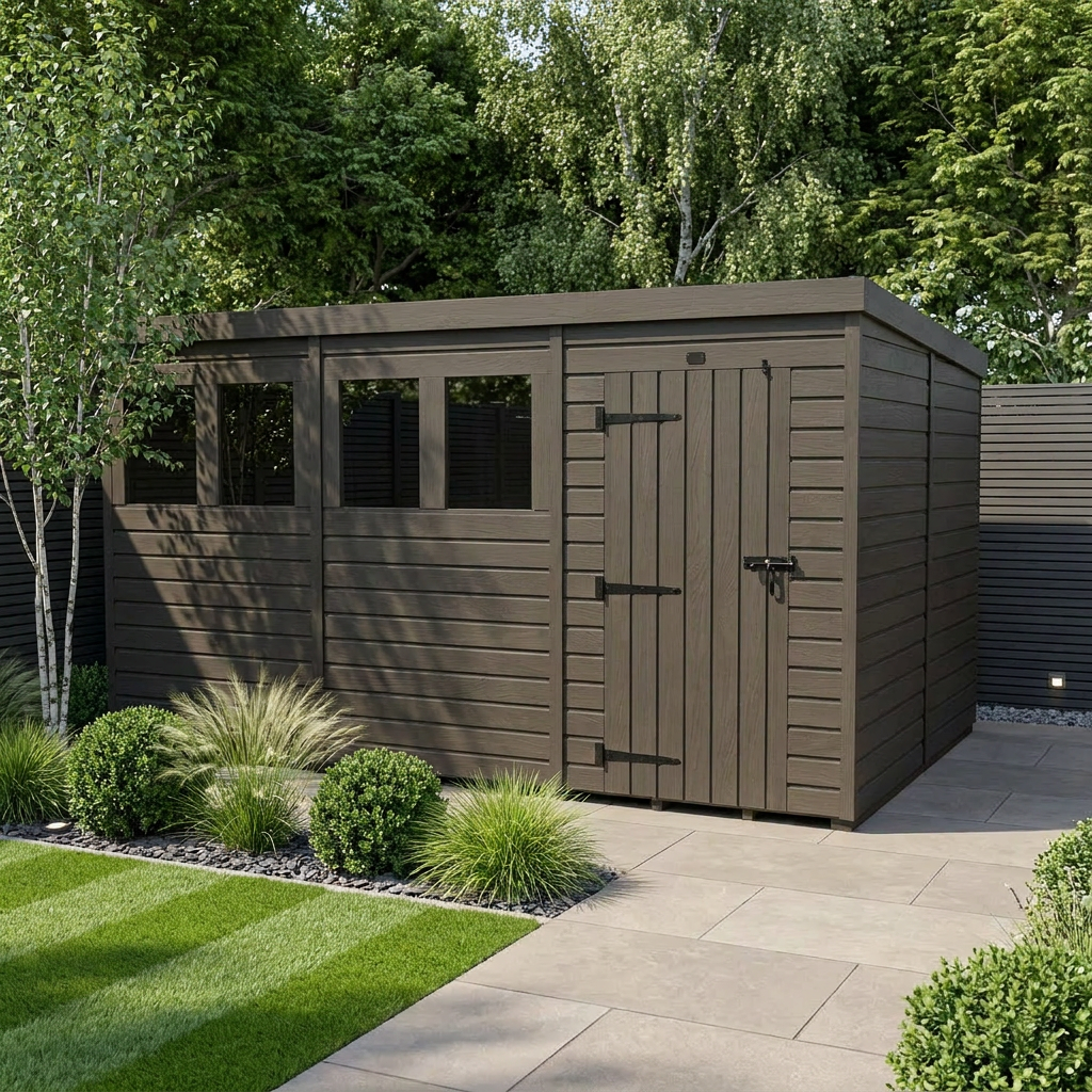 12x8 Pent Composite Shed (Single Door, With Windows)