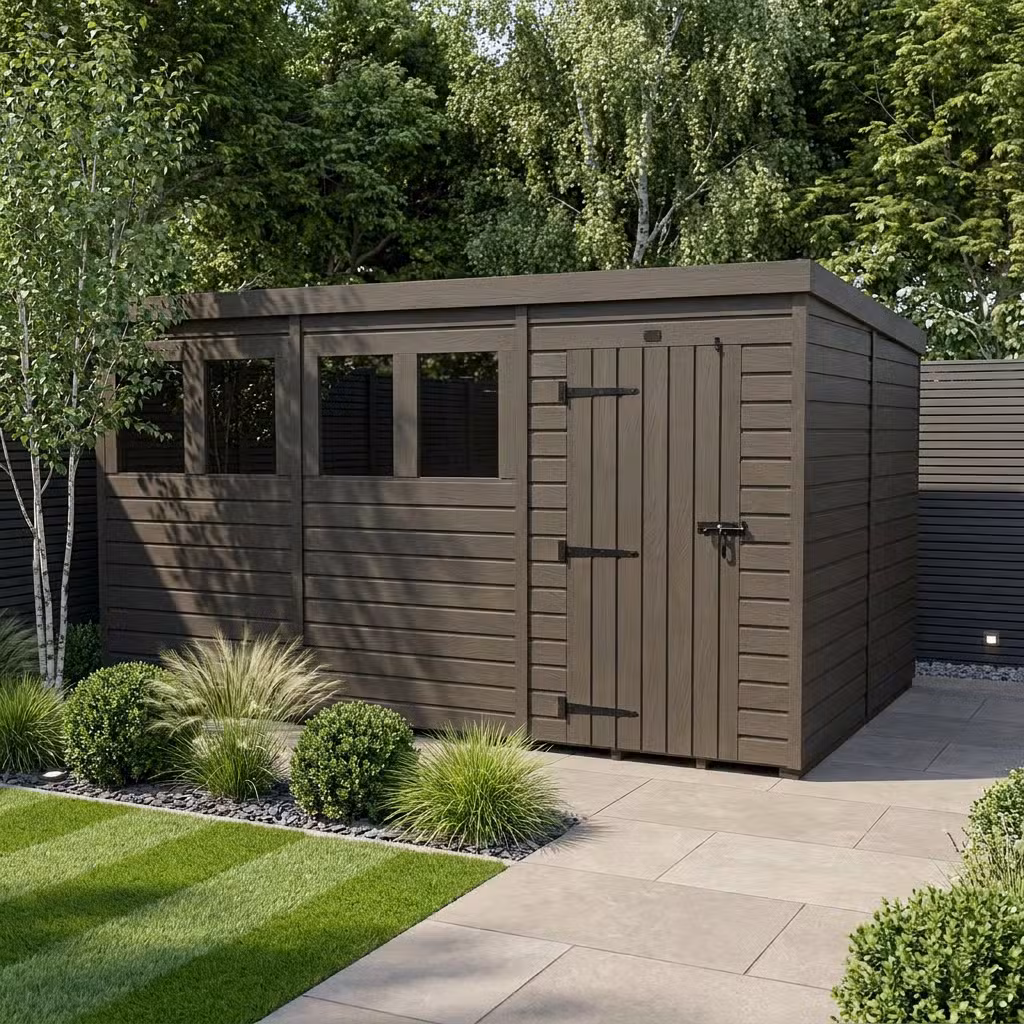 12x8 Pent Composite Shed (Single Door, With Windows)