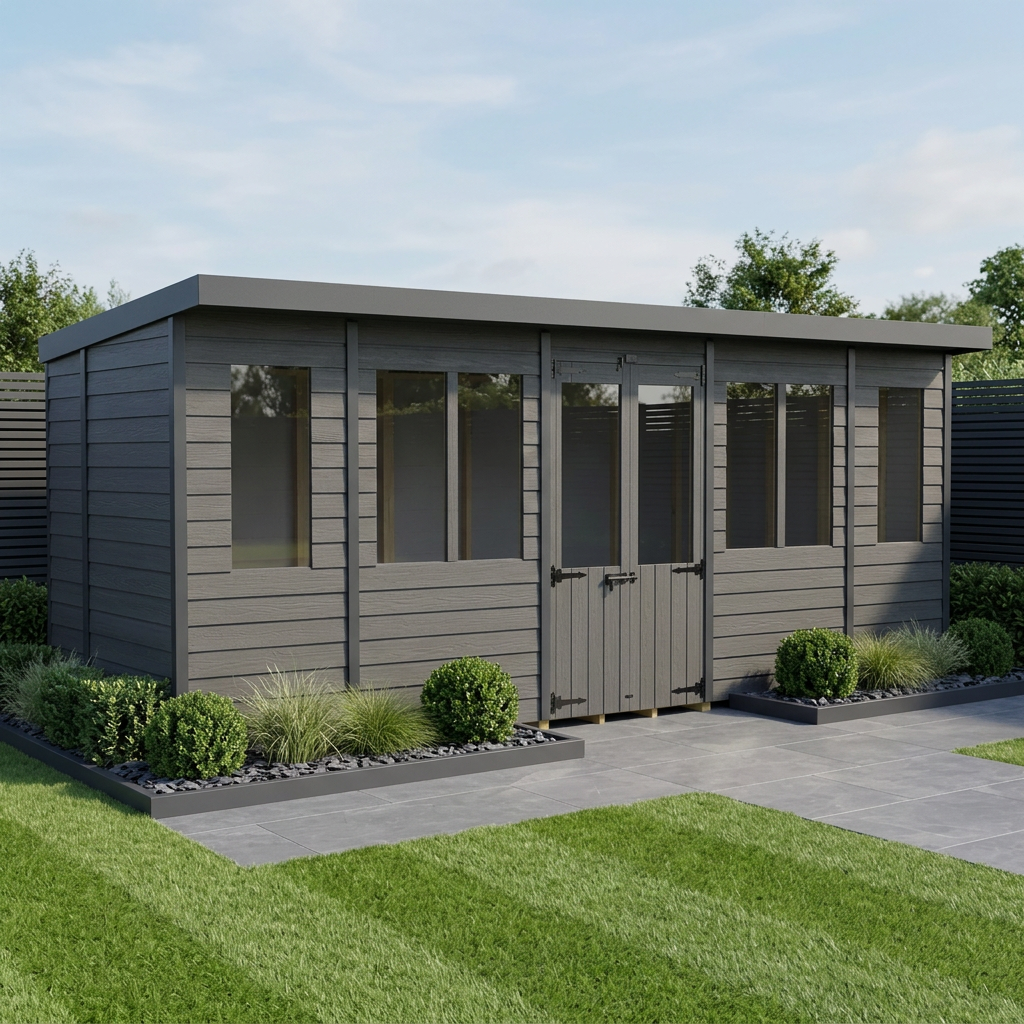 18x6 Composite Pent Summer House (Double Doors, With Windows)