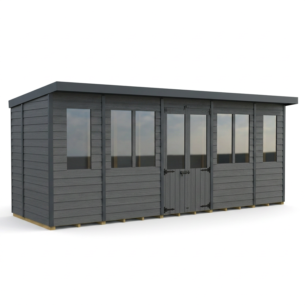 18x6 Composite Pent Summer House (Double Doors, With Windows)