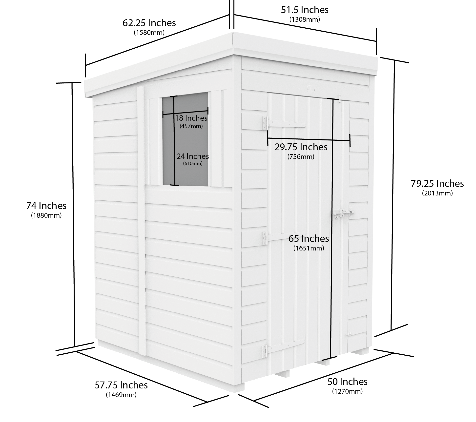 4x5 Pent Composite Shed (Single Door, With Windows)