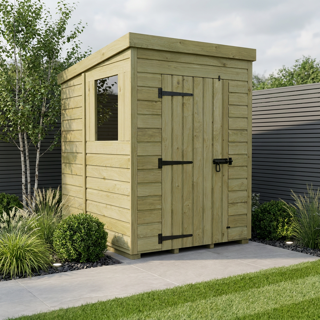 4 x 5 Pent Shed (Single Door, With Windows)
