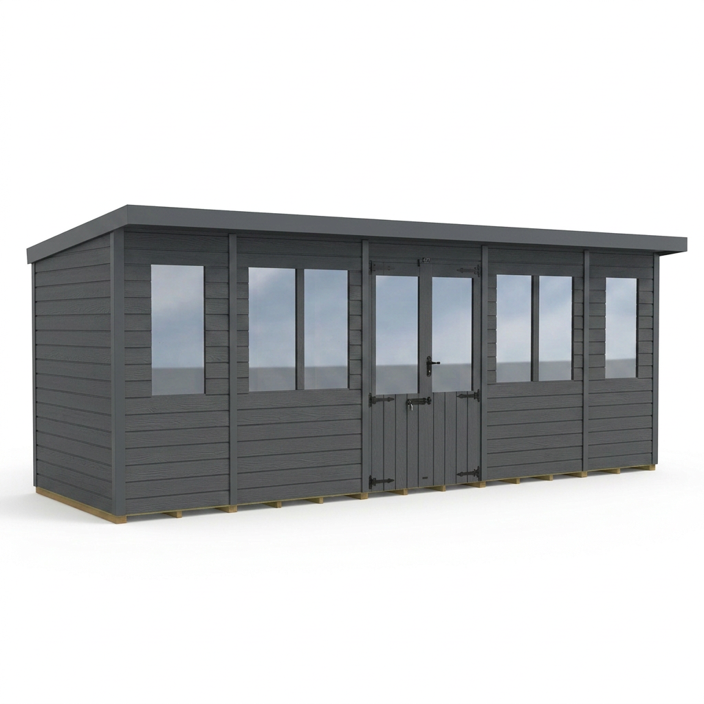 18x5 Composite Pent Summer House (Double Doors, With Windows)