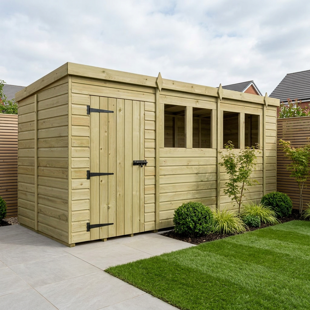 15 x 5 Pent Shed (Single Door, With Windows)