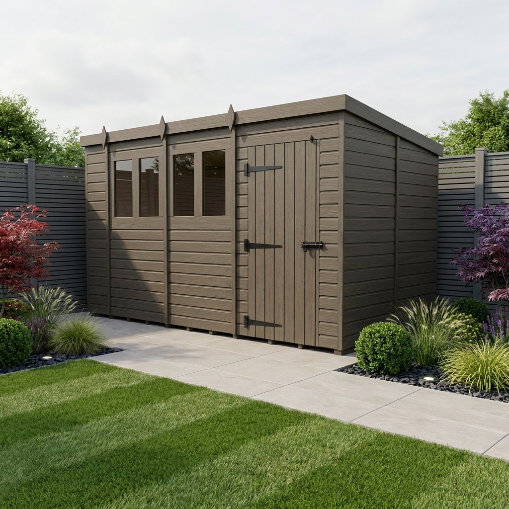15x6 Pent Composite Shed (Single Door, With Windows)