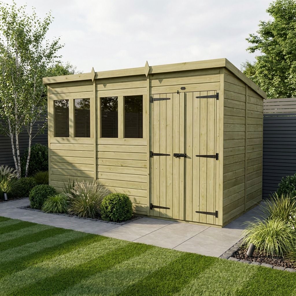 16 x 8 Pent Shed (Double Door, With Windows)