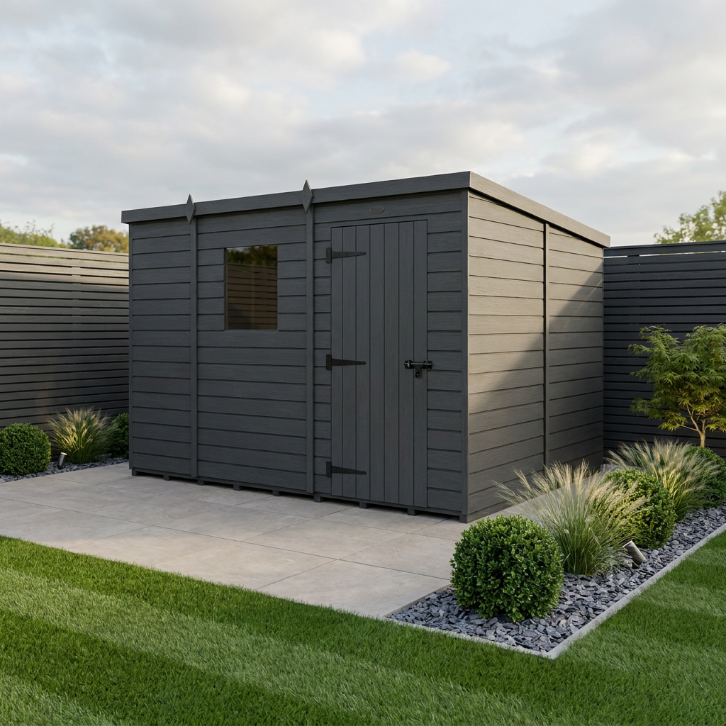 9x8 Pent Composite Shed (Single Door, With Windows)
