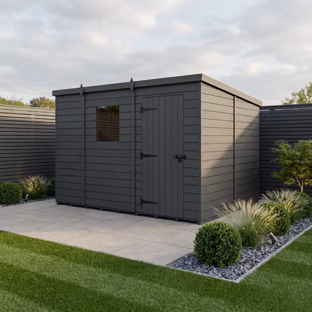 9x8 Pent Composite Shed (Single Door, With Windows)