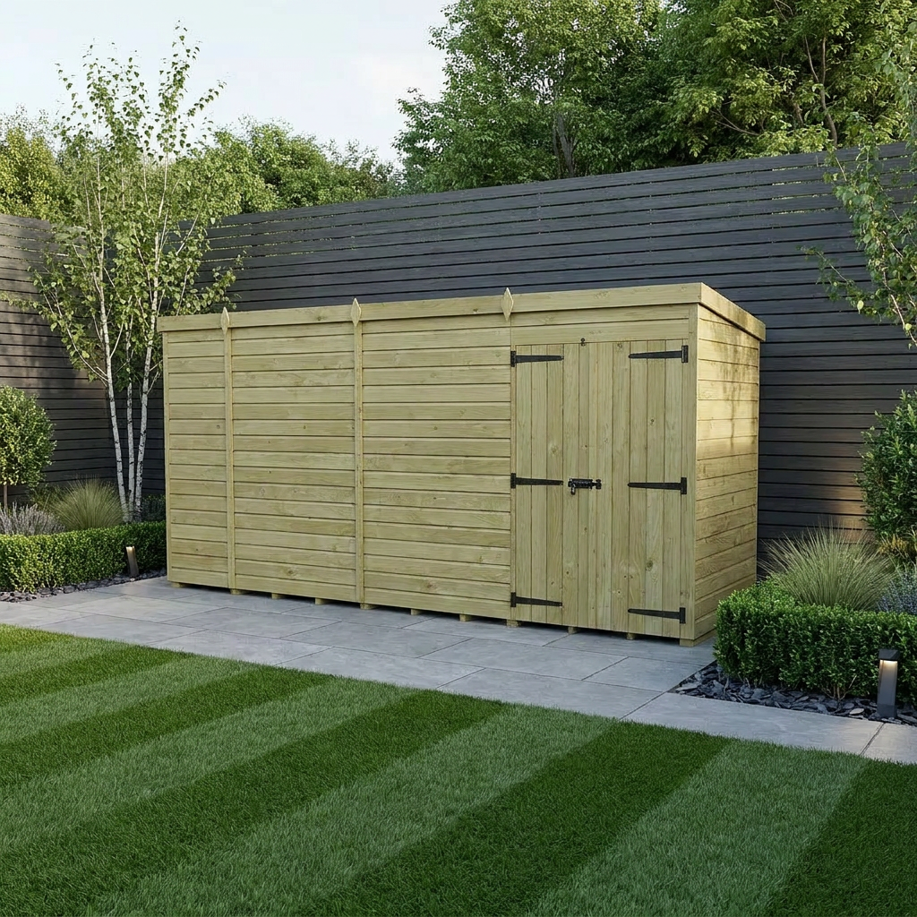 15 x 5 Pent Shed (Double Door, No Windows)