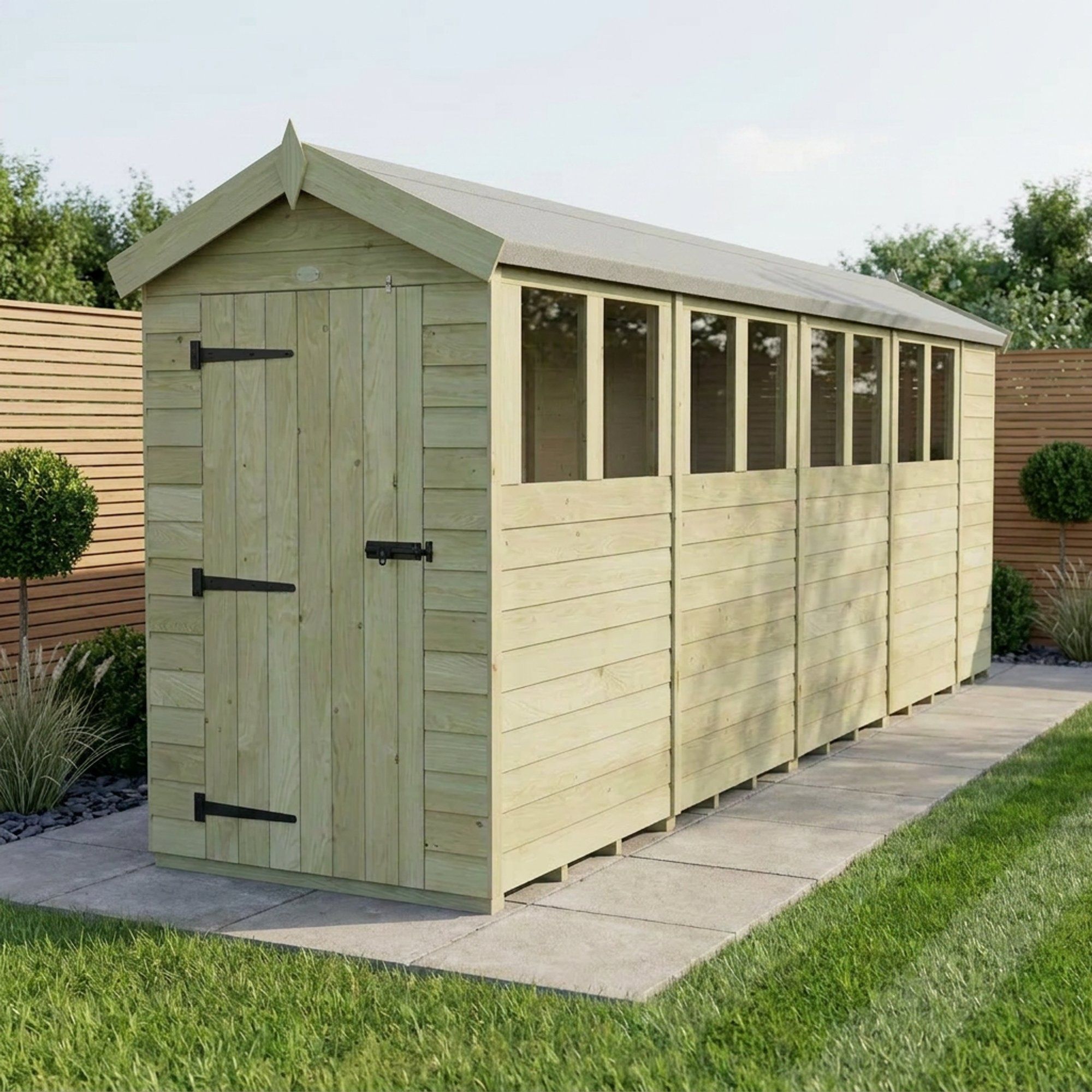 4 x 19 Apex Shed (Single Door, With Windows)
