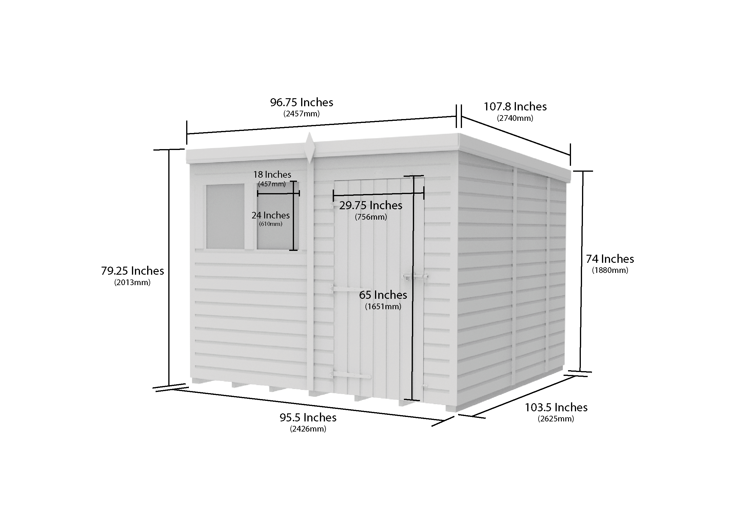 8 x 9 Pent Shed (Single Door, With Windows)