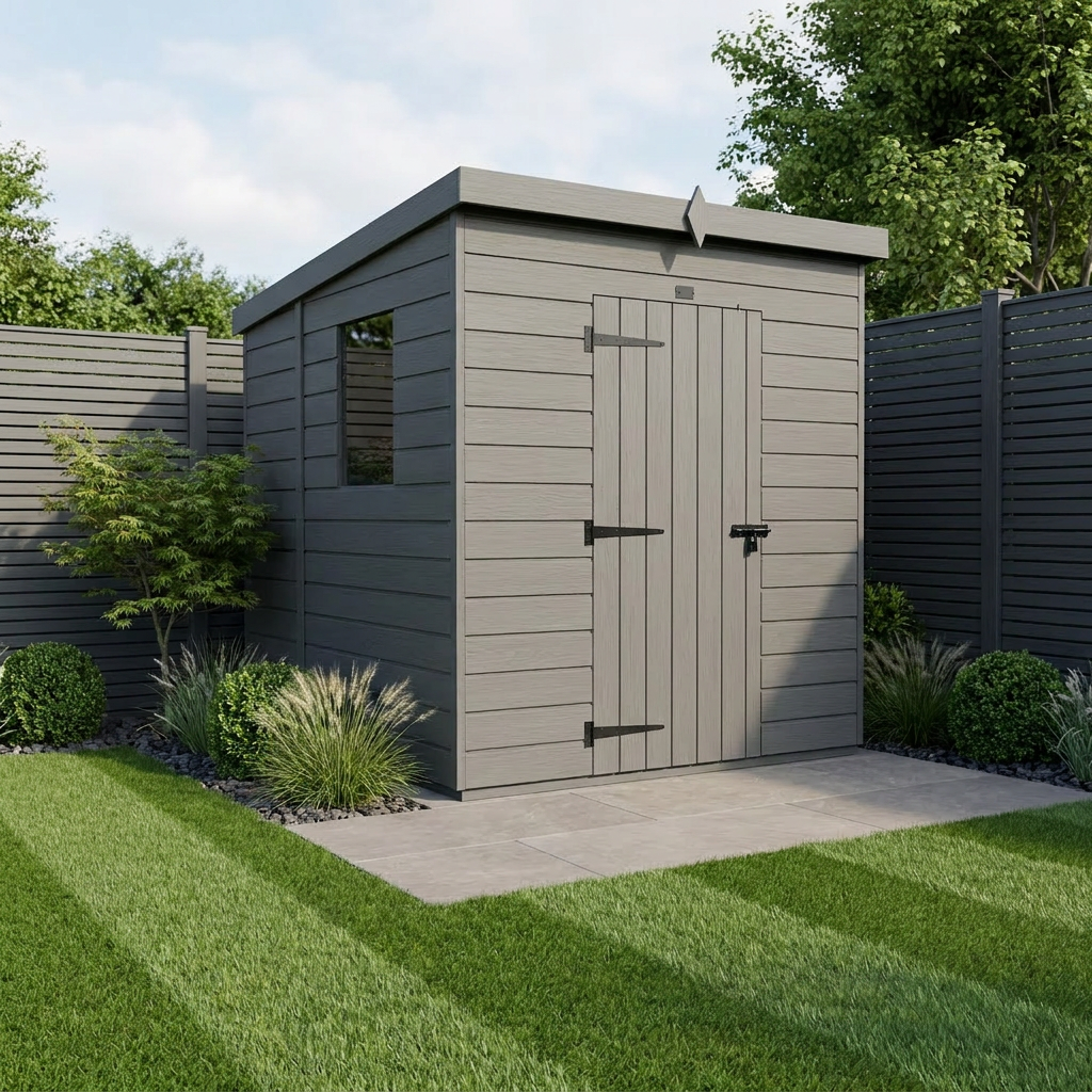5x7 Pent Composite Shed (Single Door, With Windows)
