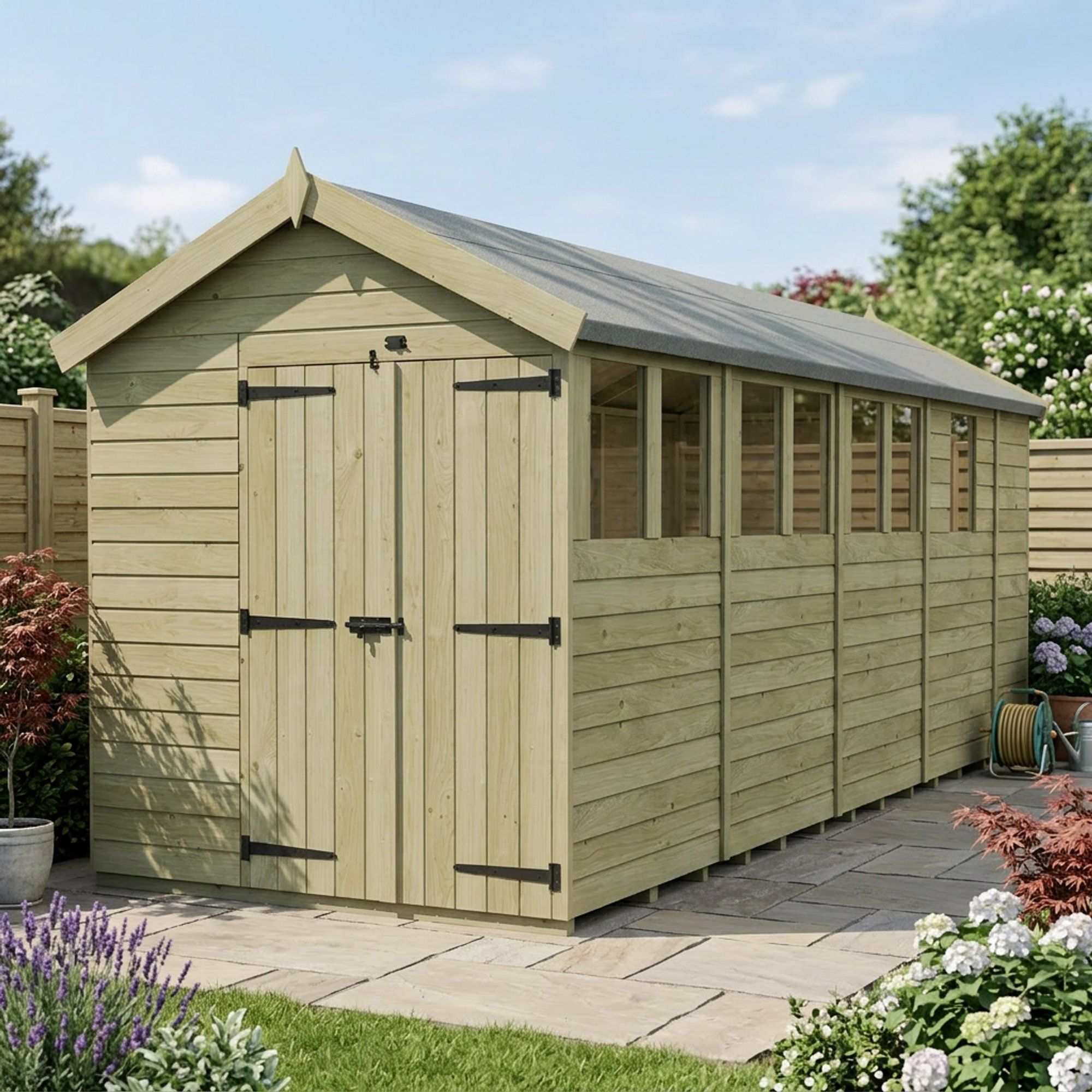 6 x 17 Apex Shed (Double Door, With Windows)
