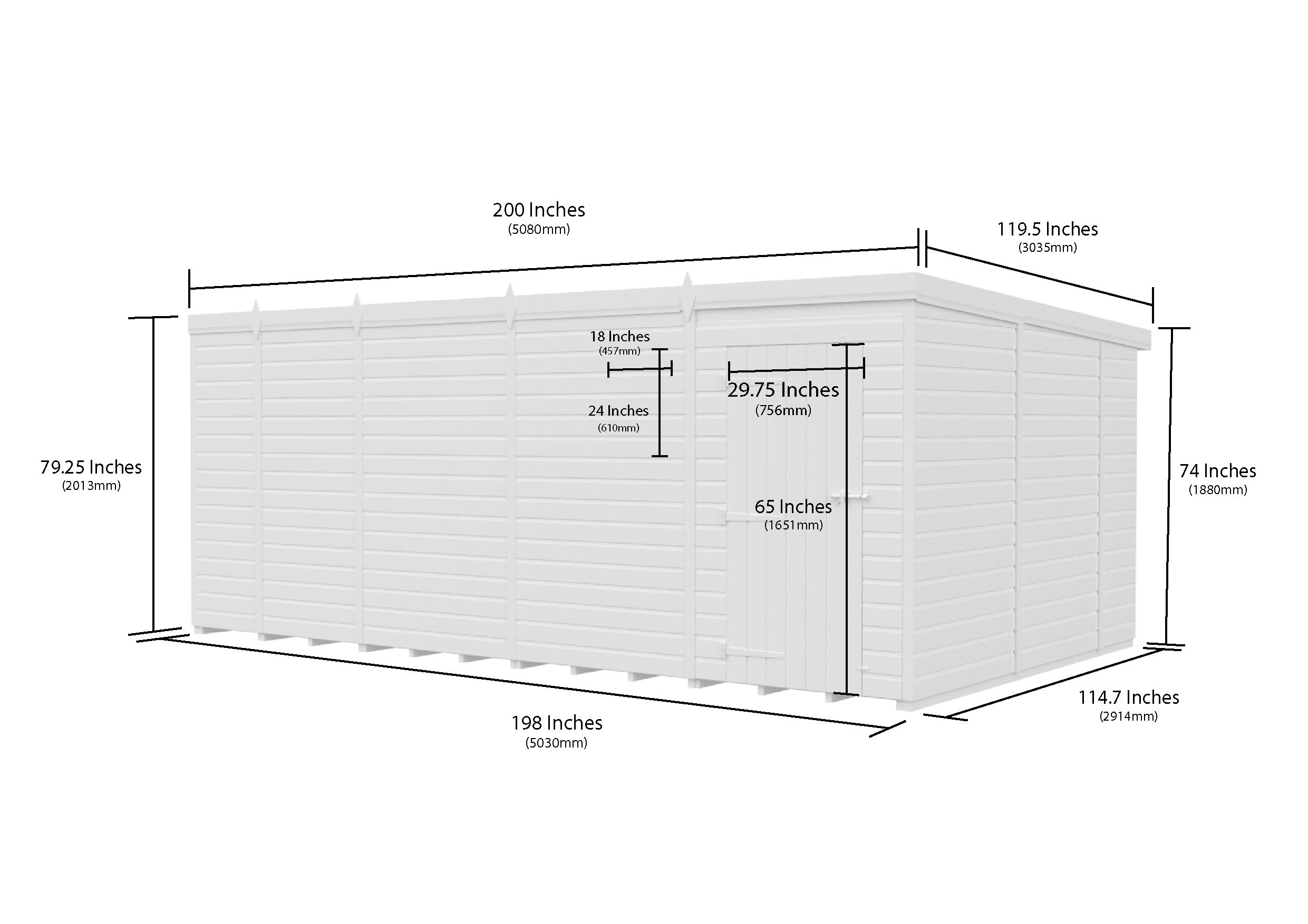 17 x 10 Pent Shed (Single Door, No Windows)