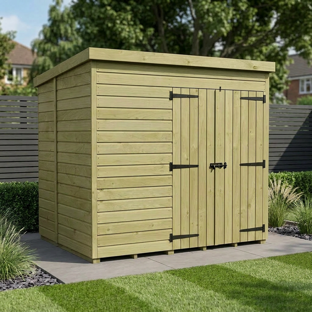 7 x 6 Pent Shed (Double Door, No Windows)