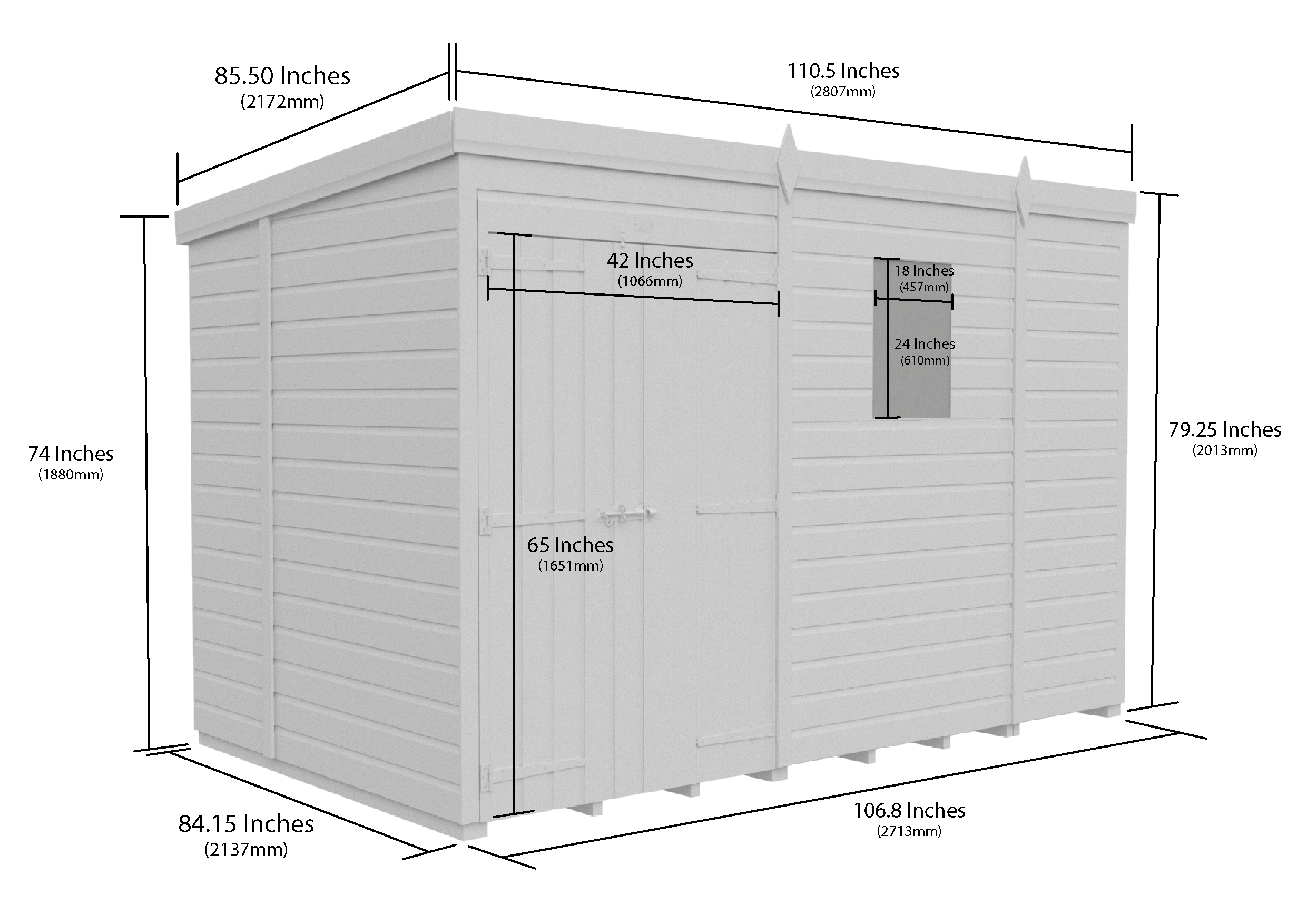 9 x 7 Pent Shed (Double Door, With Windows)