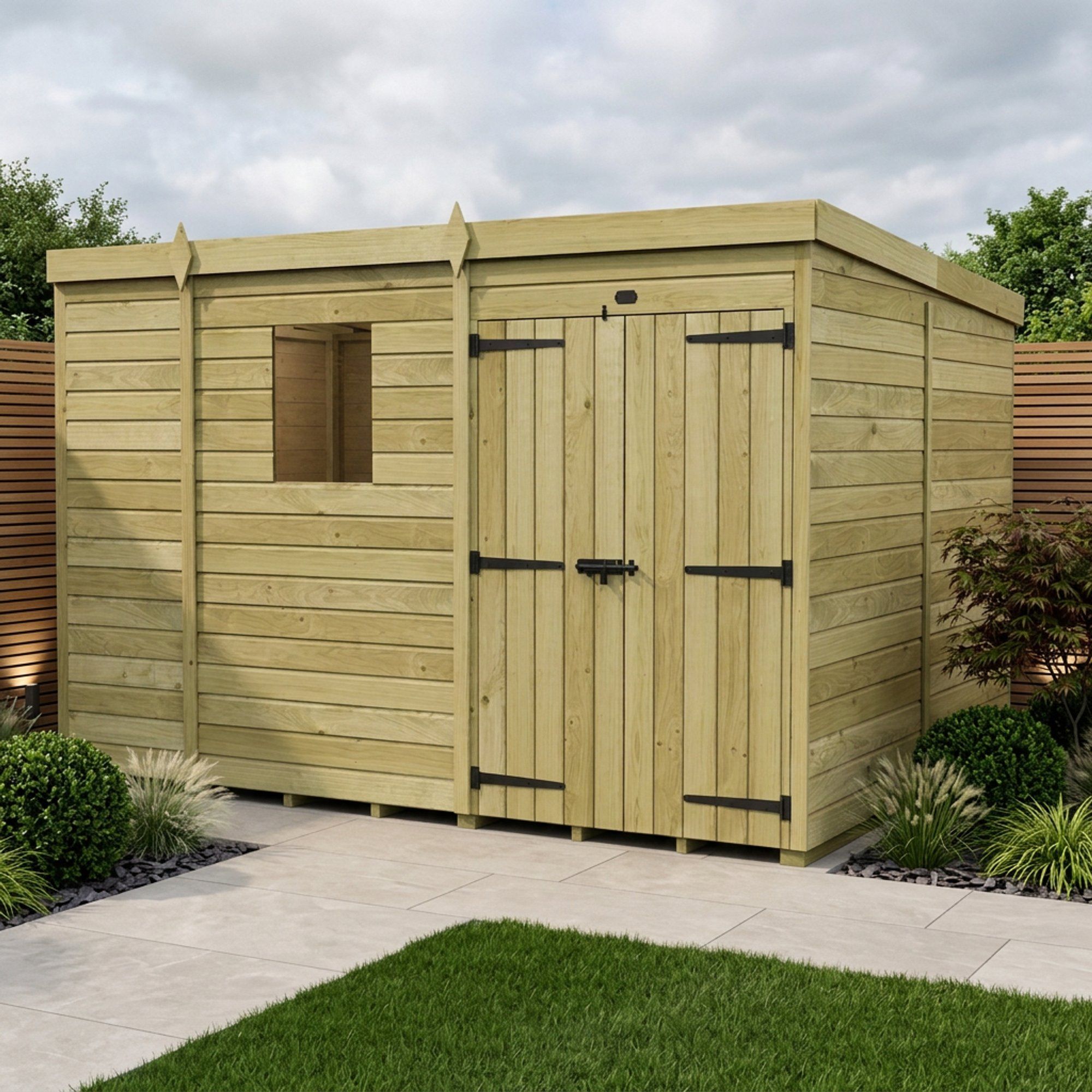 9 x 7 Pent Shed (Double Door, With Windows)