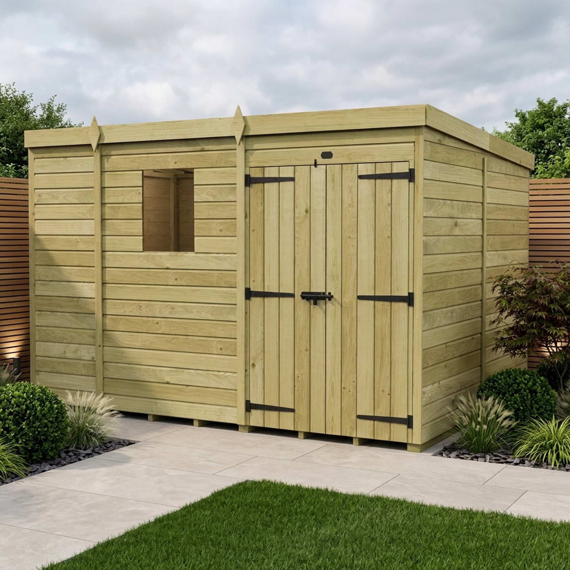9 x 7 Pent Shed (Double Door, With Windows)
