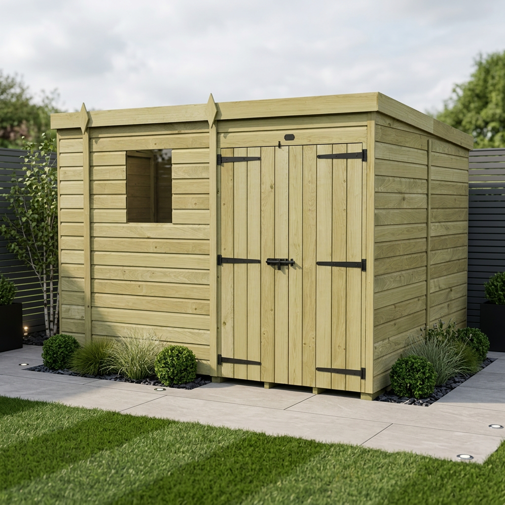 9 x 7 Pent Shed (Double Door, With Windows)