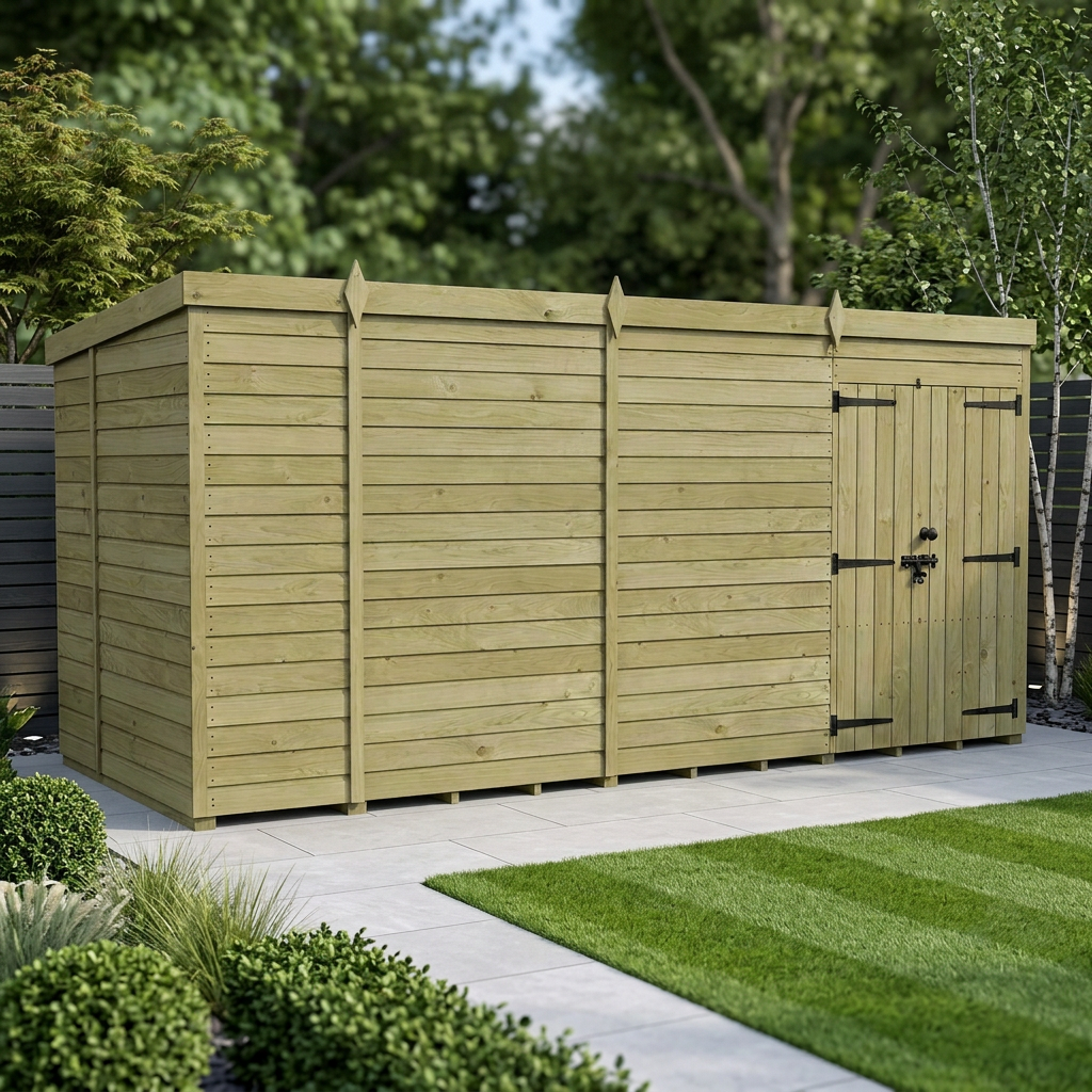 14 x 6 Pent Shed (Double Door, No Windows)