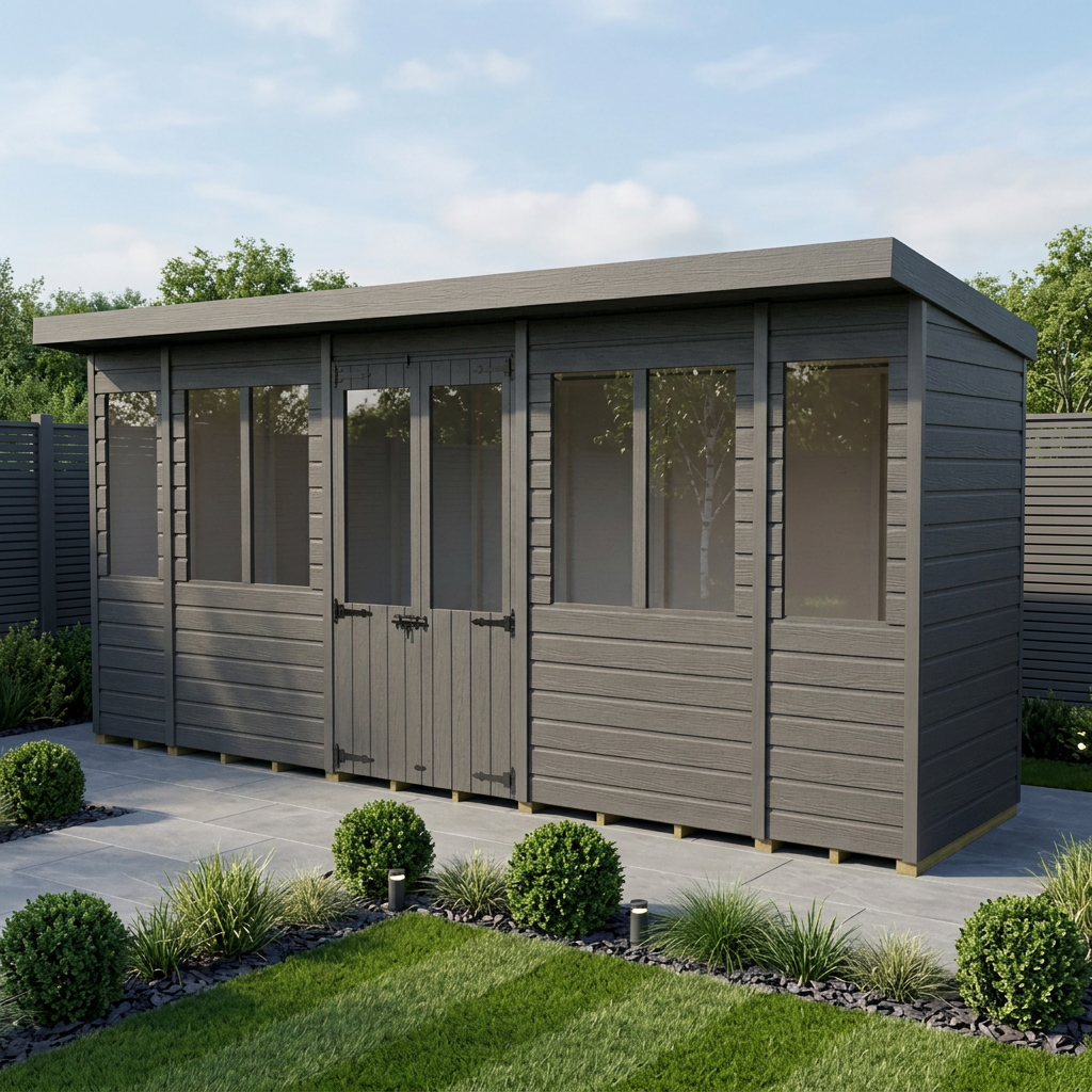 16x4 Composite Pent Summer House (Double Doors, With Windows)