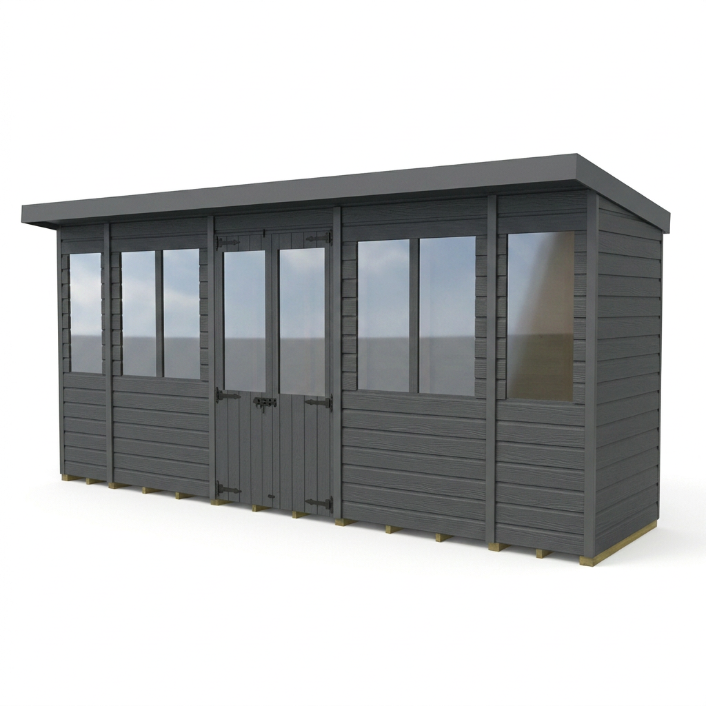 16x4 Composite Pent Summer House (Double Doors, With Windows)