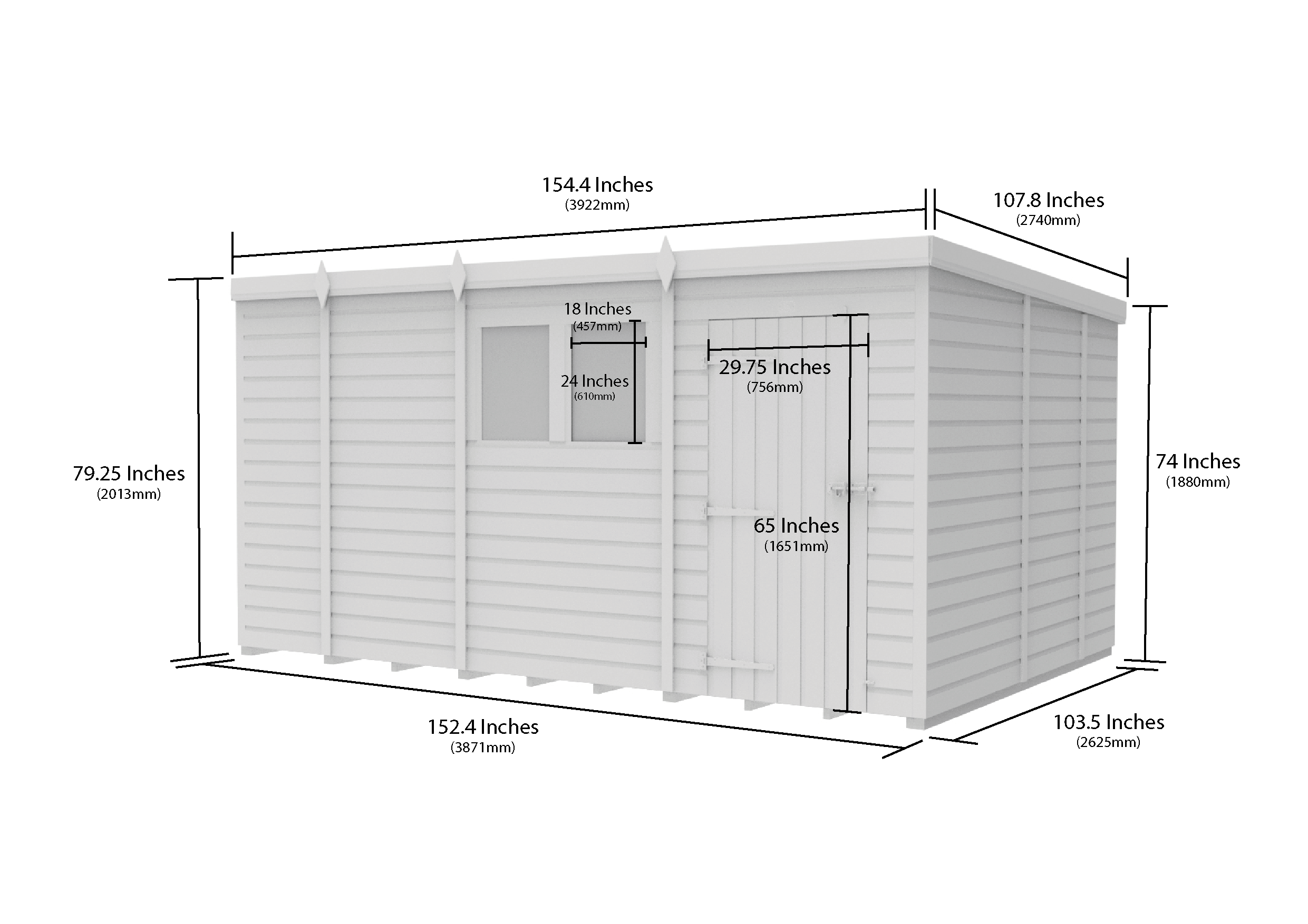 13x9 Pent Composite Shed (Single Door, No Windows)