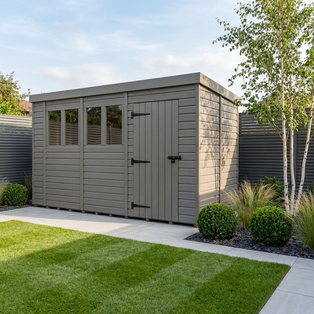 13x9 Pent Composite Shed (Single Door, With Windows)