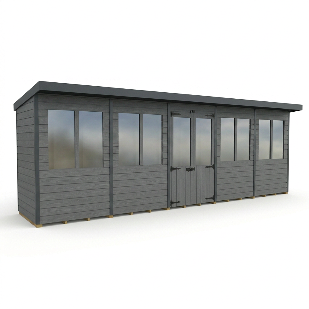 20x4 Composite Pent Summer House (Double Doors, With Windows)