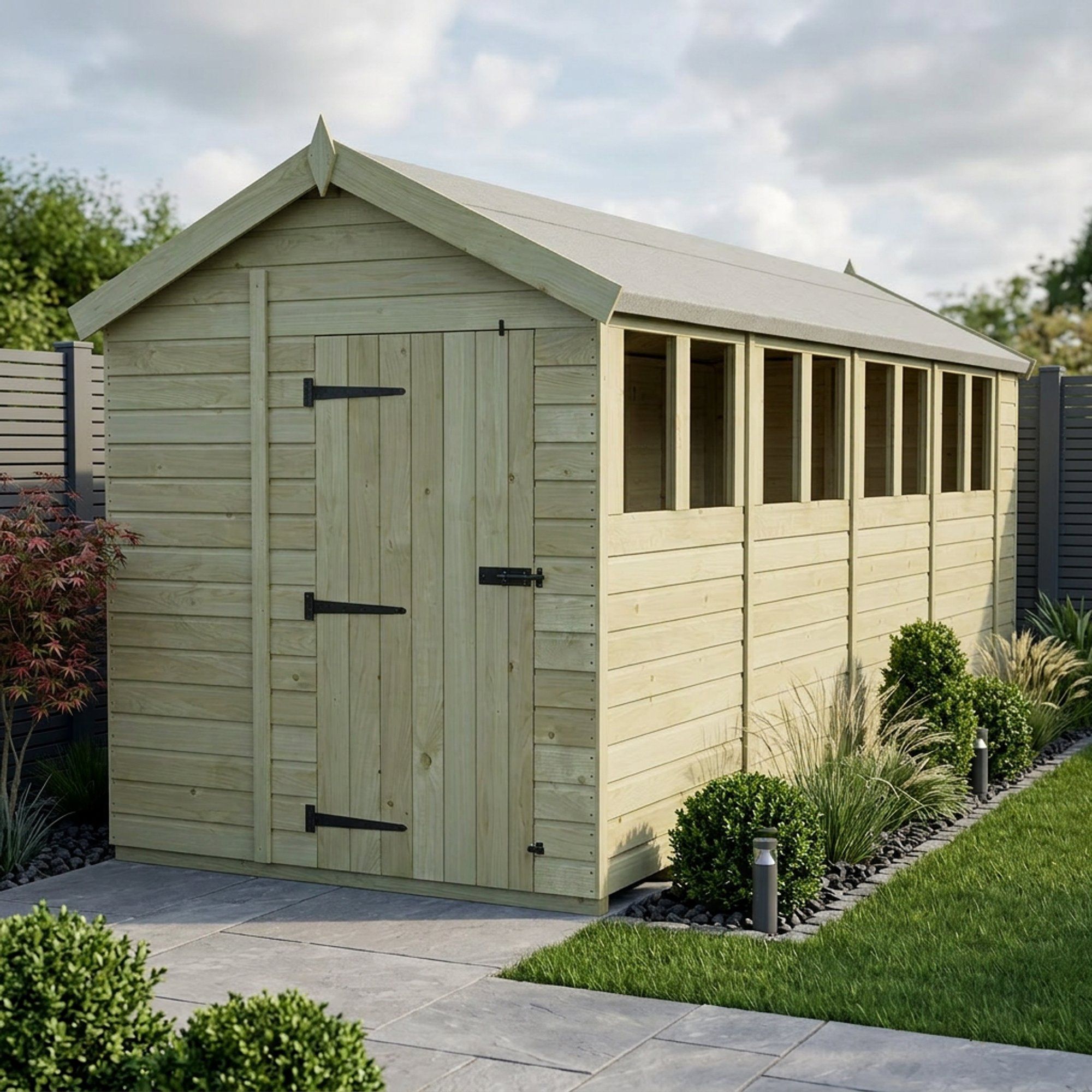 6 x 19 Apex Shed (Single Door, With Windows)