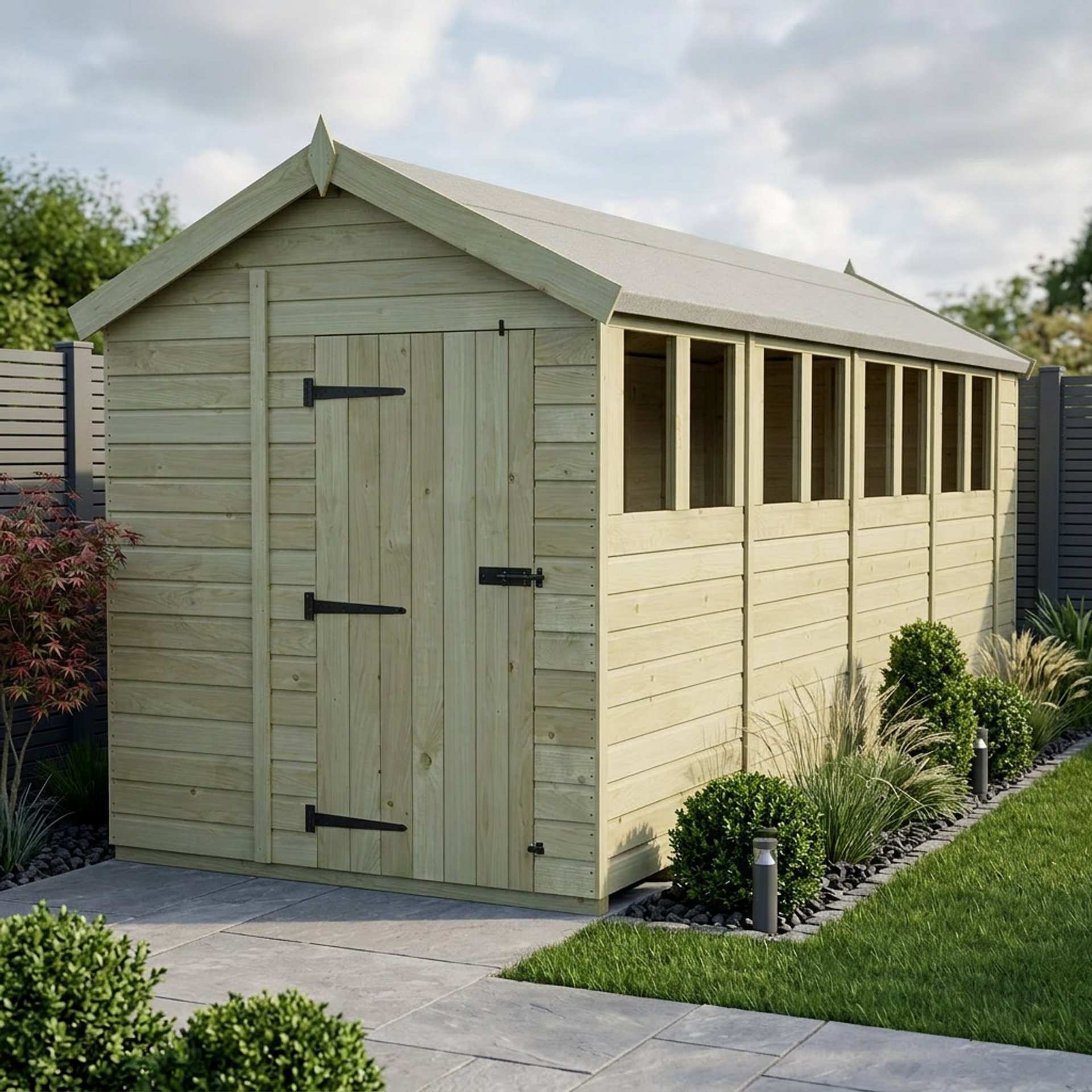 6 x 19 Apex Shed (Single Door, With Windows)