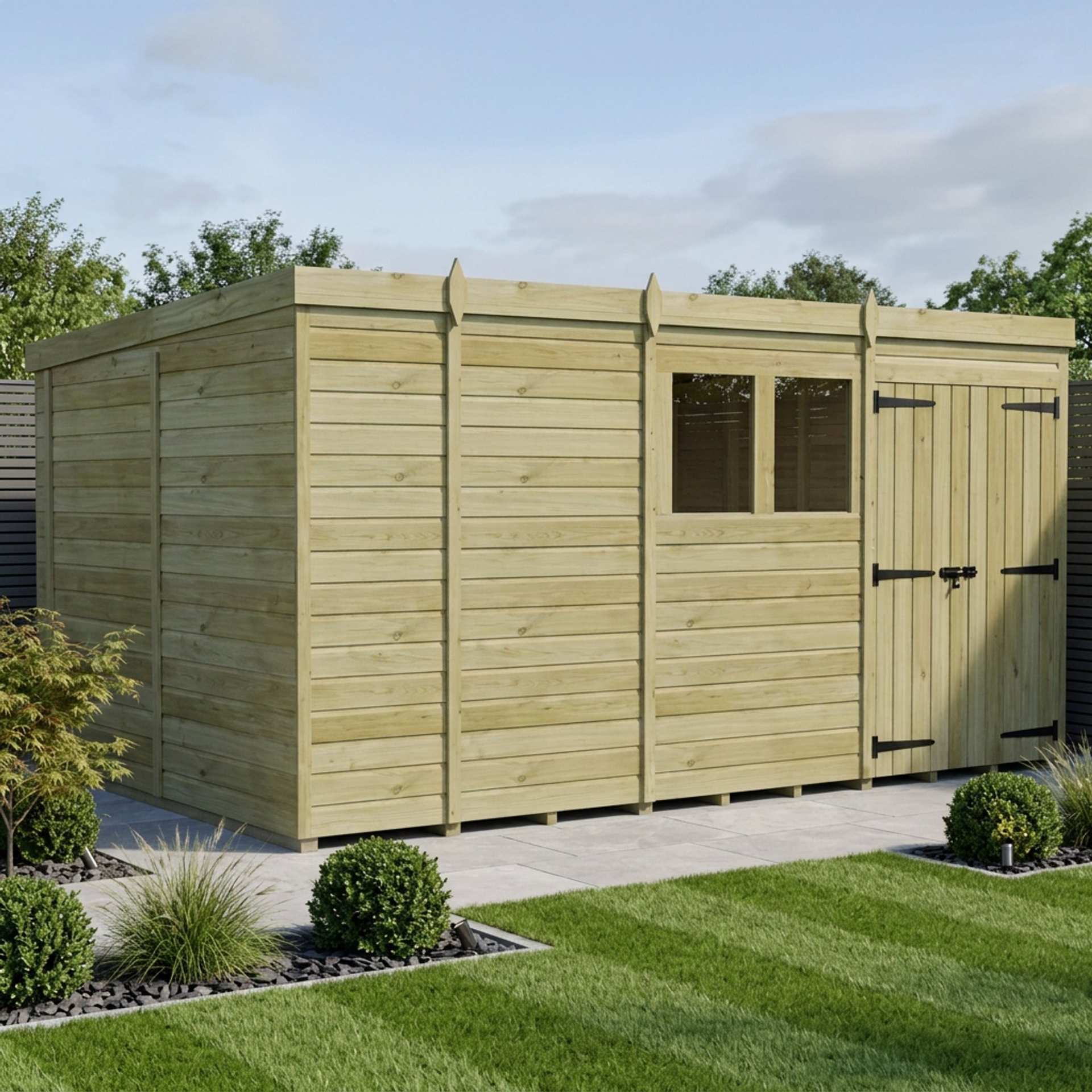 13 x 10 Pent Shed (Double Door, With Windows)