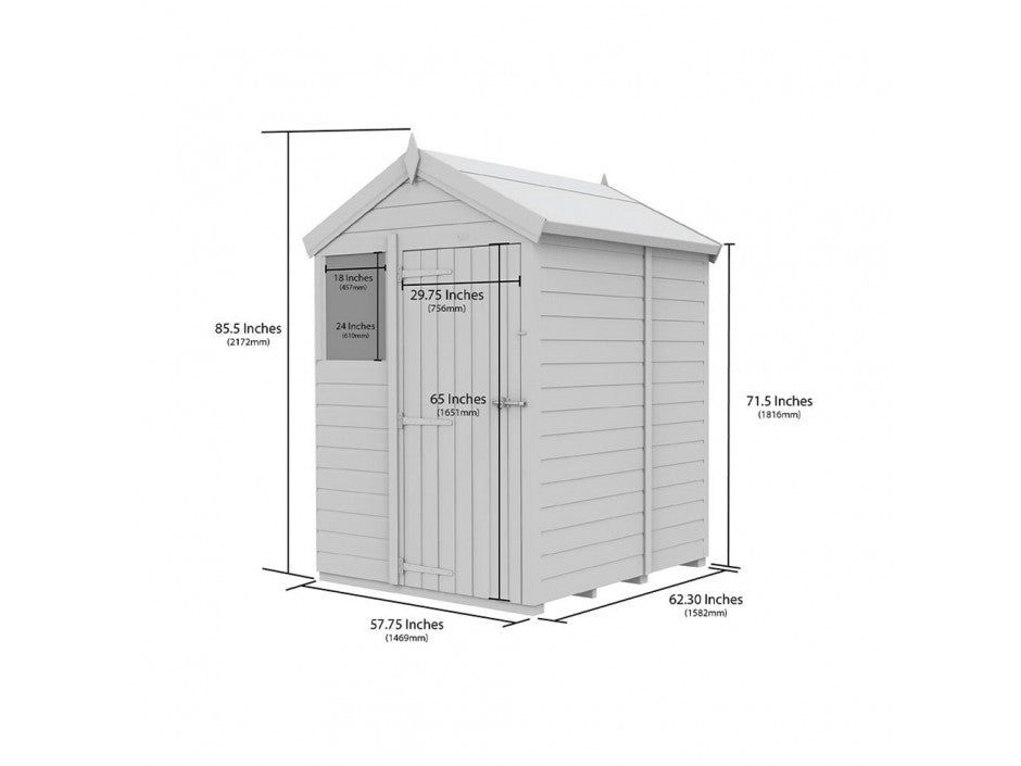 5 x 5 Apex Shed (Single Door, With Windows)