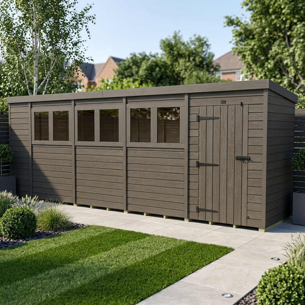 19x4 Pent Composite Shed (Single Door, With Windows)