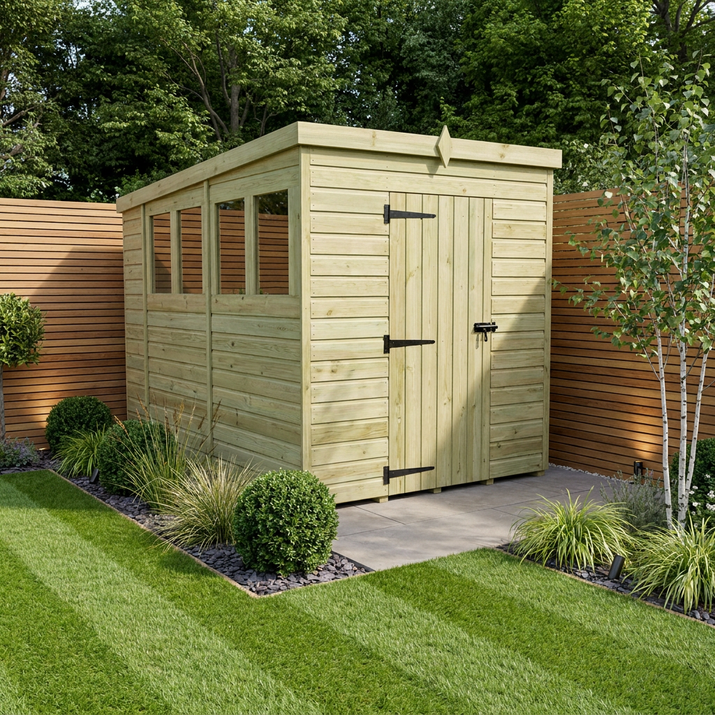 5 x 10 Pent Shed (Single Door, With Windows)