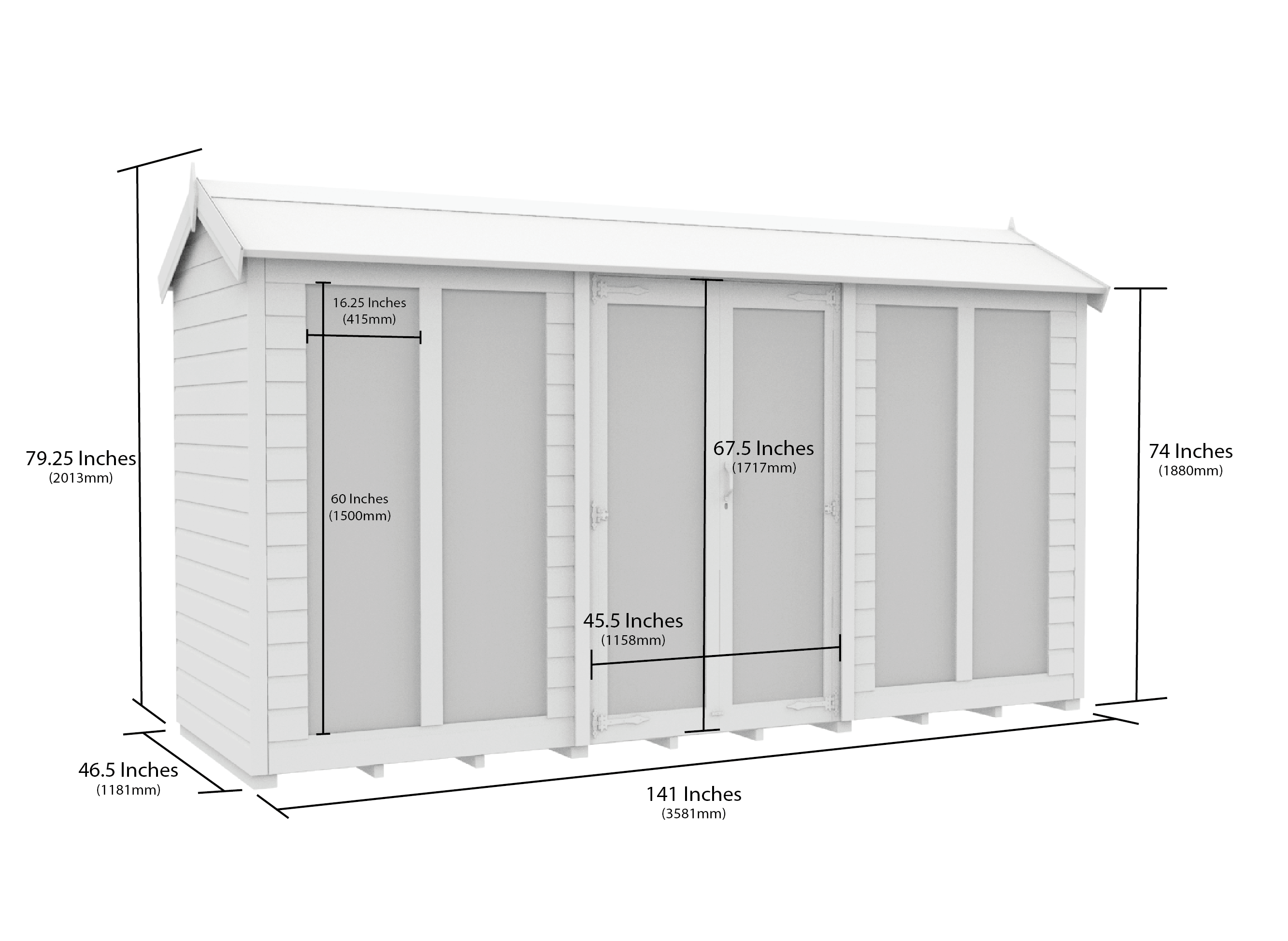 12 x 4 Apex Summer House (Full Height Window)