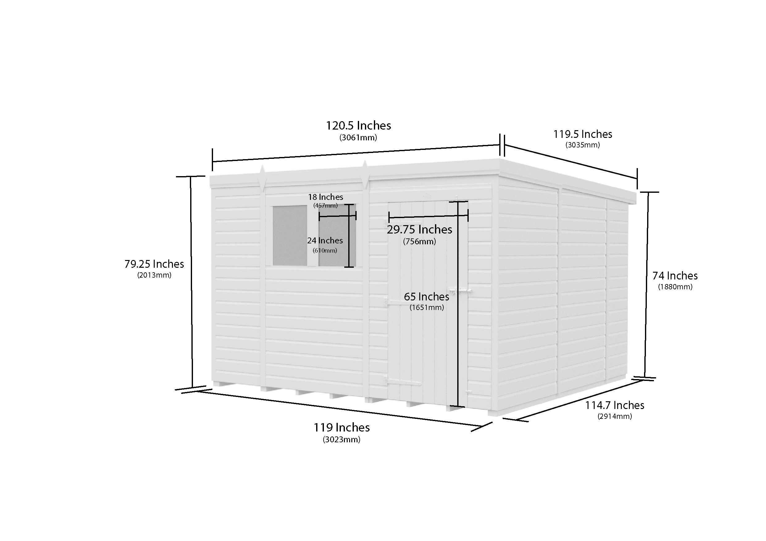 10x10 Pent Composite Shed (Single Door, With Windows)
