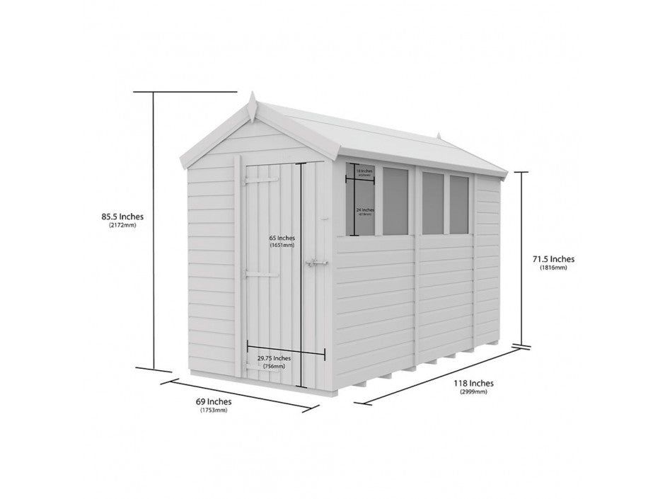 5 x 10 Apex Shed (Single Door, With Windows)